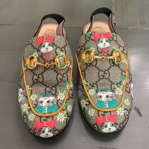 Gucci kids GG Pet Slippers Provincetown Slingback Beige Eb. Canvas girls Size 28